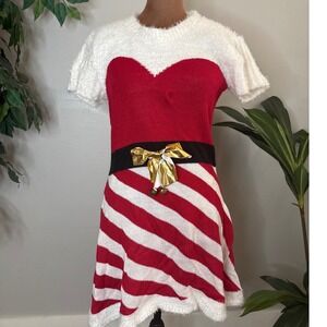 No Boundaries‎ Womens Christmas Sweater Dress Red White Candy Cane S/CH 3-5